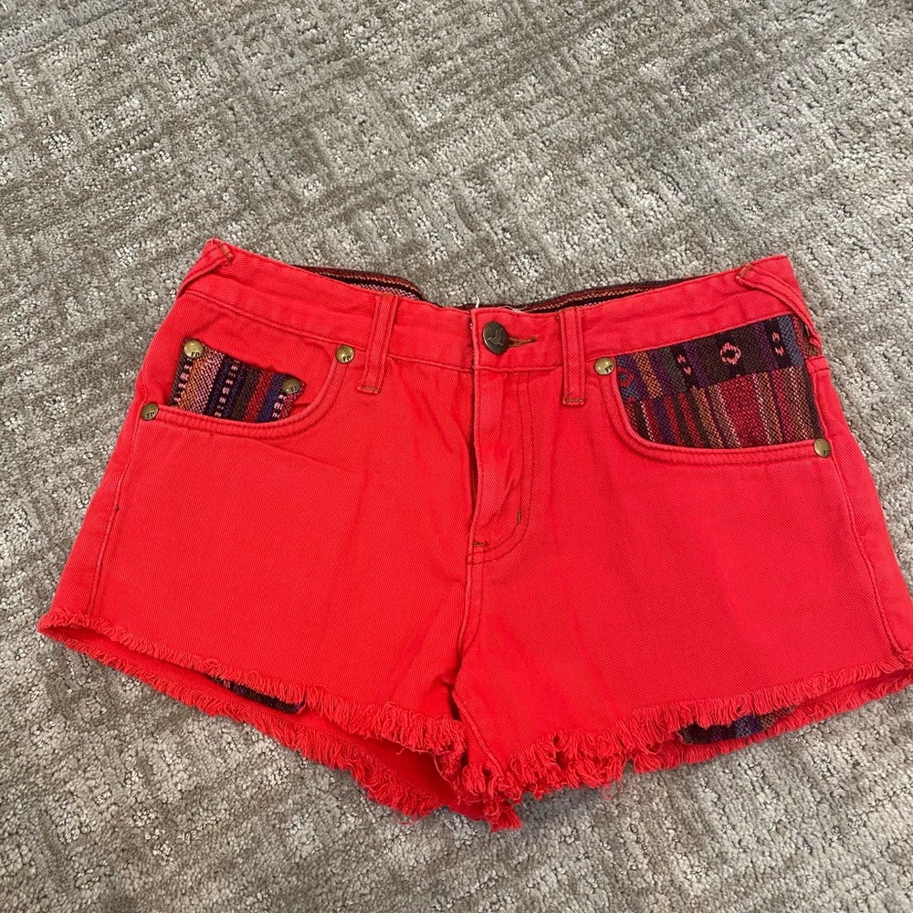 Red Free People Denim shorts size 27